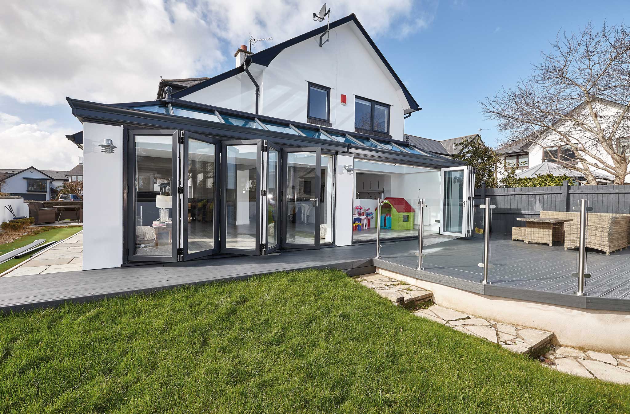 Duraflex bifold door with modern patio
