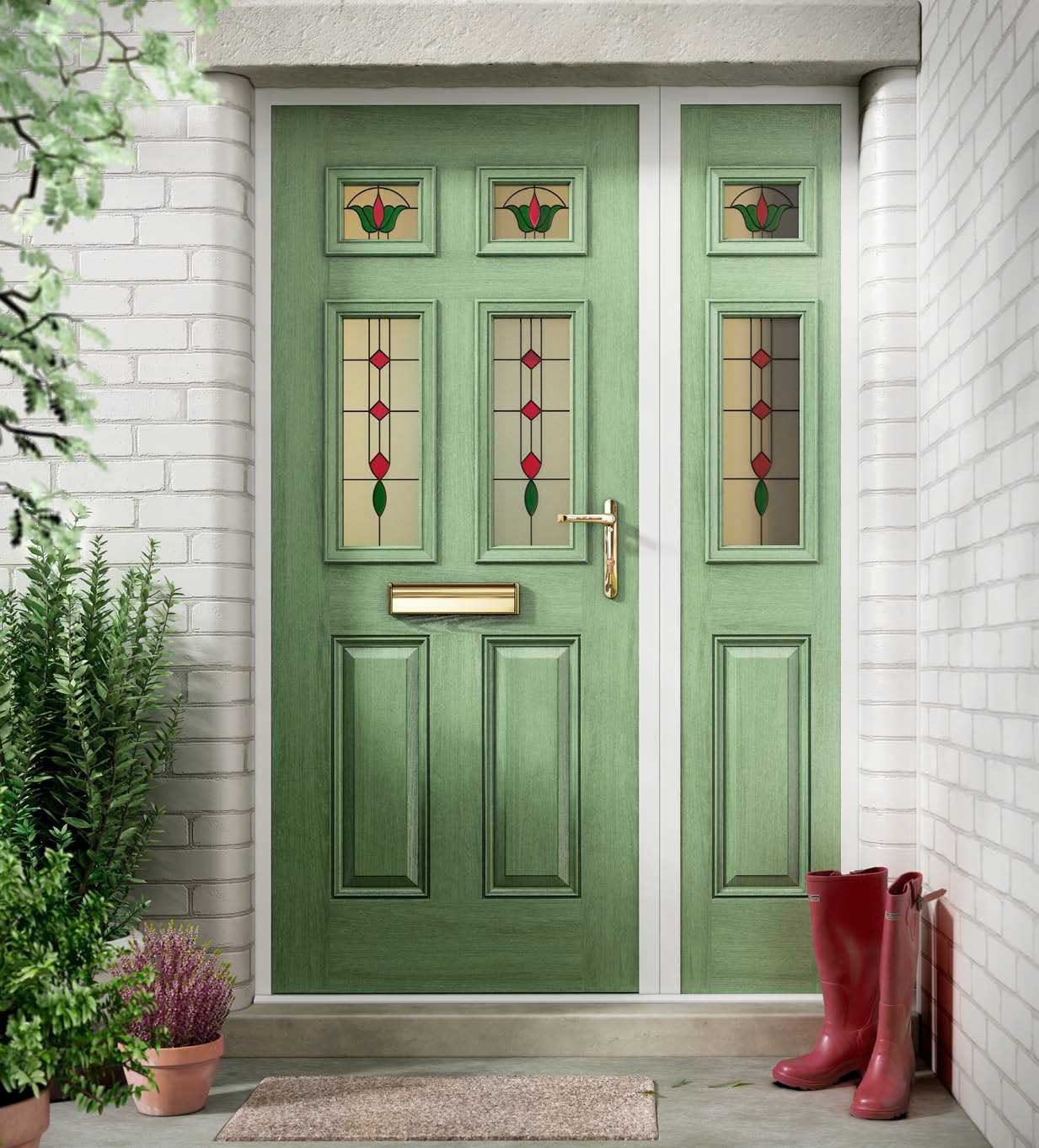 Solidor green door with wellies outside