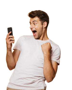 man looking at his phone with surprised expression
