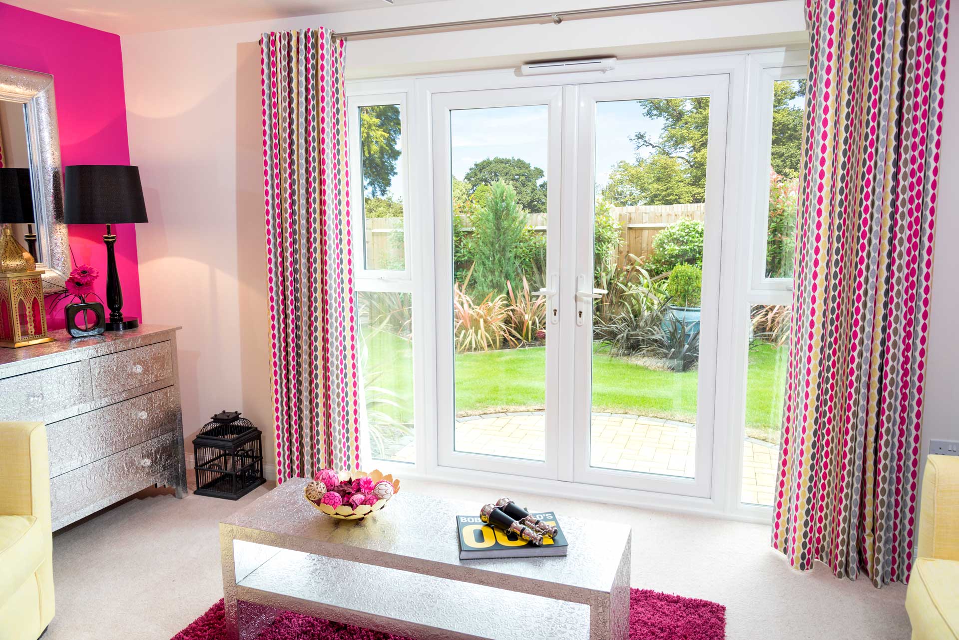 modern bright living area with french doors